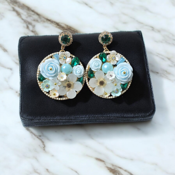 Floral Garden Statement Round Earrings with Crystals and Resin Flowers | Glint Gems